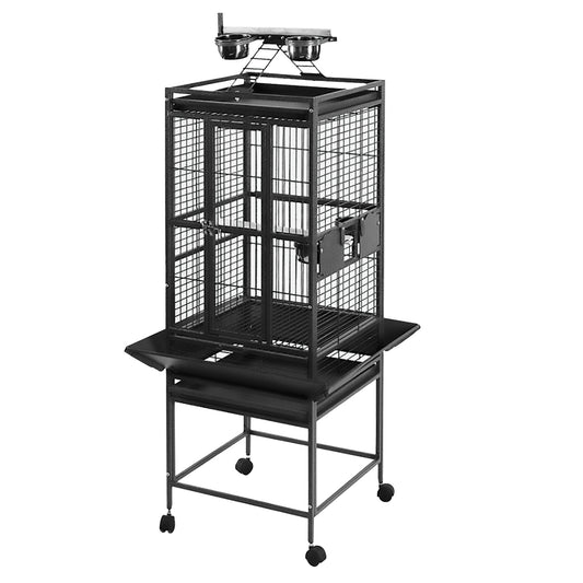 Cage HARI à toit avec aire de jeu pour perroquets, noir et gris argenté antique, L. 46 x l. 46 x H. 142 cm (18 x 18 x 56 po)