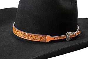 Bandeau de chapeau western Twister en cuir véritable – Motif floral embossé