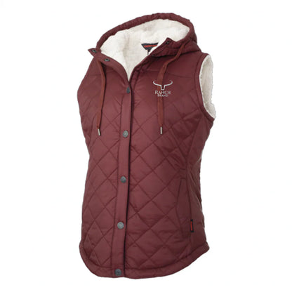 Ranch Brand Veste matelassée à doublure Sherpa pour Femme, Bourgogne Logo Silver