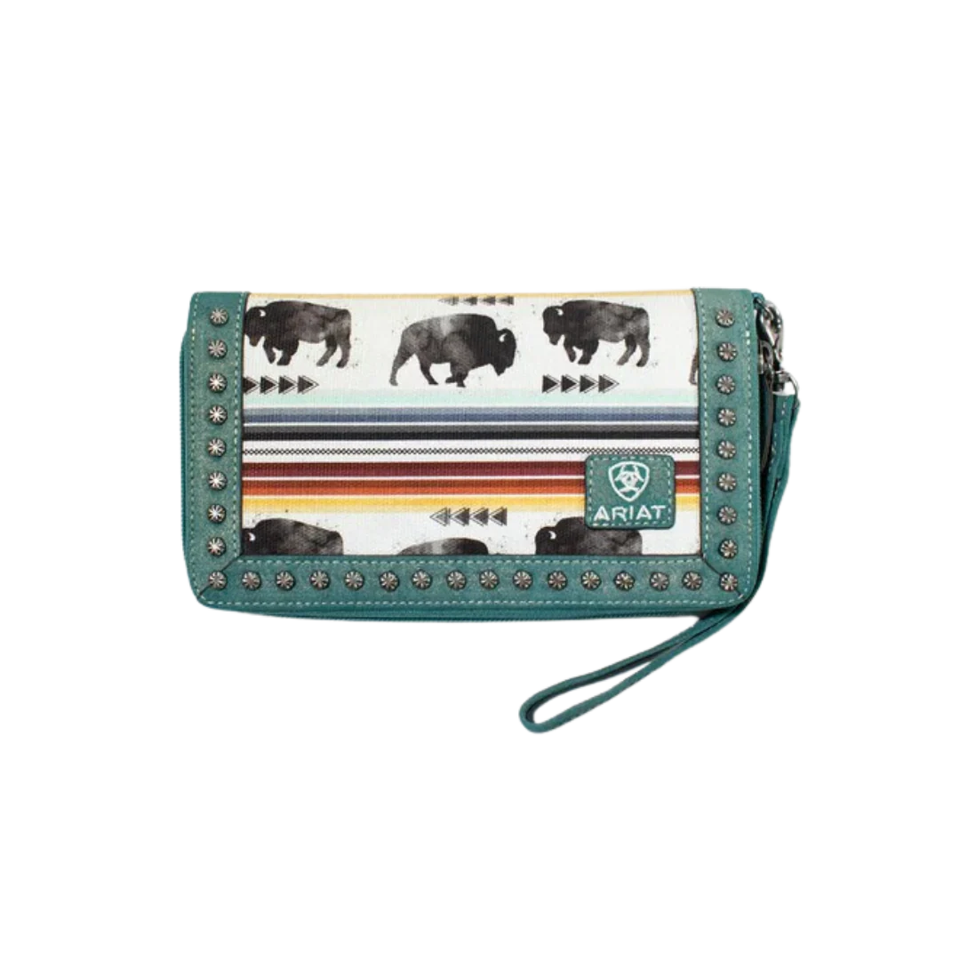 Ariat Portefeuille pour femme à motif buffle turquoise