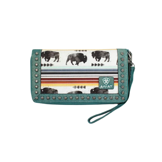 Ariat Portefeuille pour femme à motif buffle turquoise