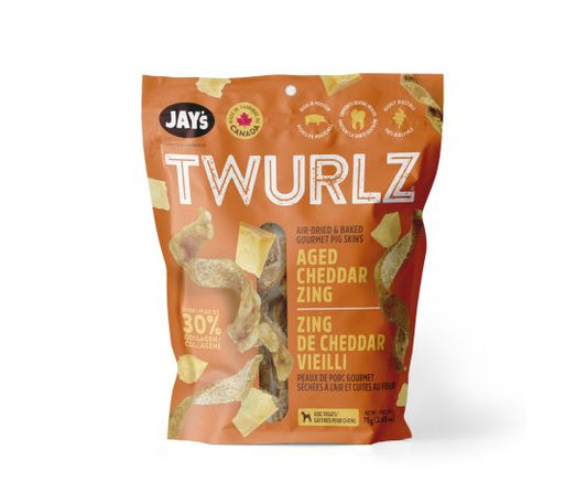 Jay's Twurlz, Peaux De Porc Séchées à L'air Pour Chien, Cheddar Vieilli 75g