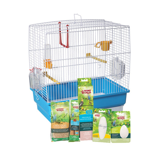Cage équipée Living World pour perruches ondulées, 40 x 25 x 41 cm (15,75 x 9,8 x 16 po)