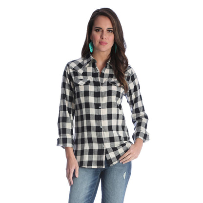 Wrangler Chemise pour Femme à Carreaux Blanc et Noir