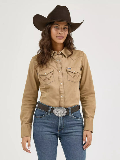 Wrangler Chemise Manches Longues Beige pour Femme