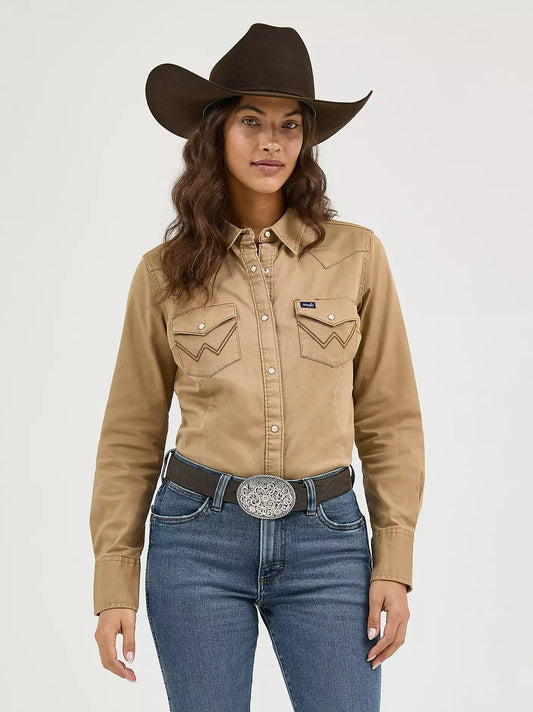 Wrangler Chemise Manches Longues Beige pour Femme
