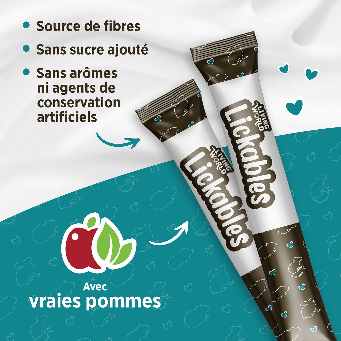 Gâteries Lickables Living World pour petits animaux, saveur de pomme, 5 tubes (10 g)