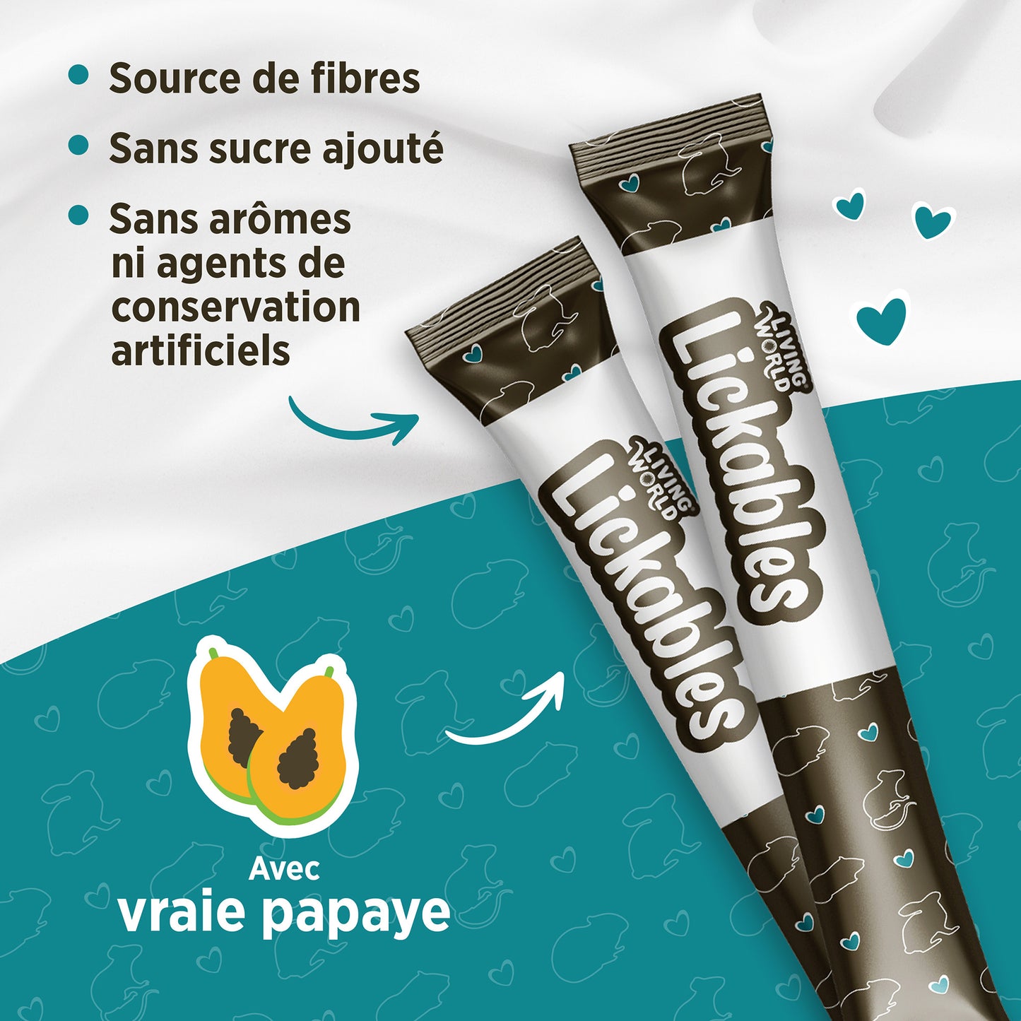 Gâteries Lickables Living World pour petits animaux, saveur de papaye, 5 tubes (10 g)