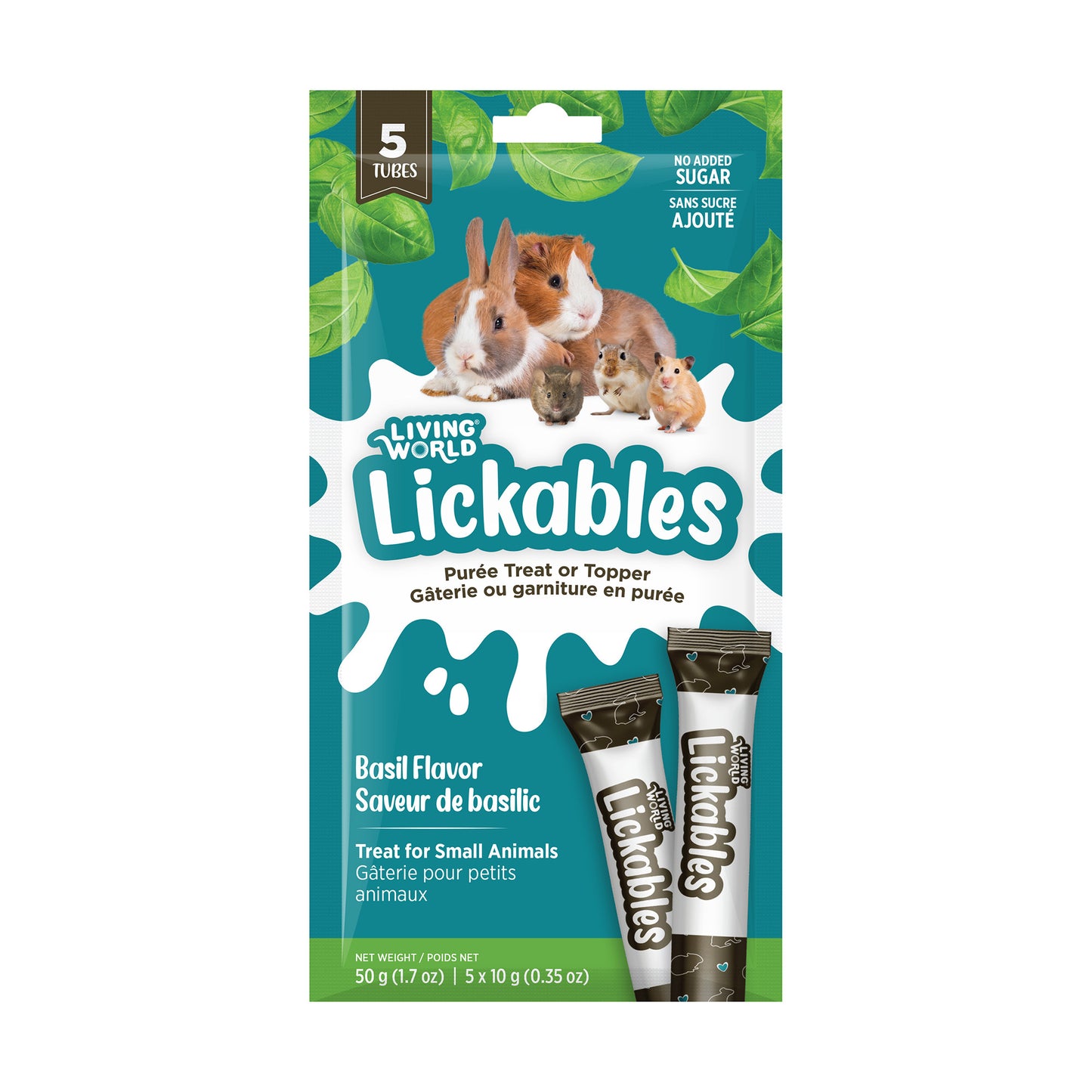 Gâteries Lickables Living World pour petits animaux, saveur de basilic, 5 tubes (10 g)
