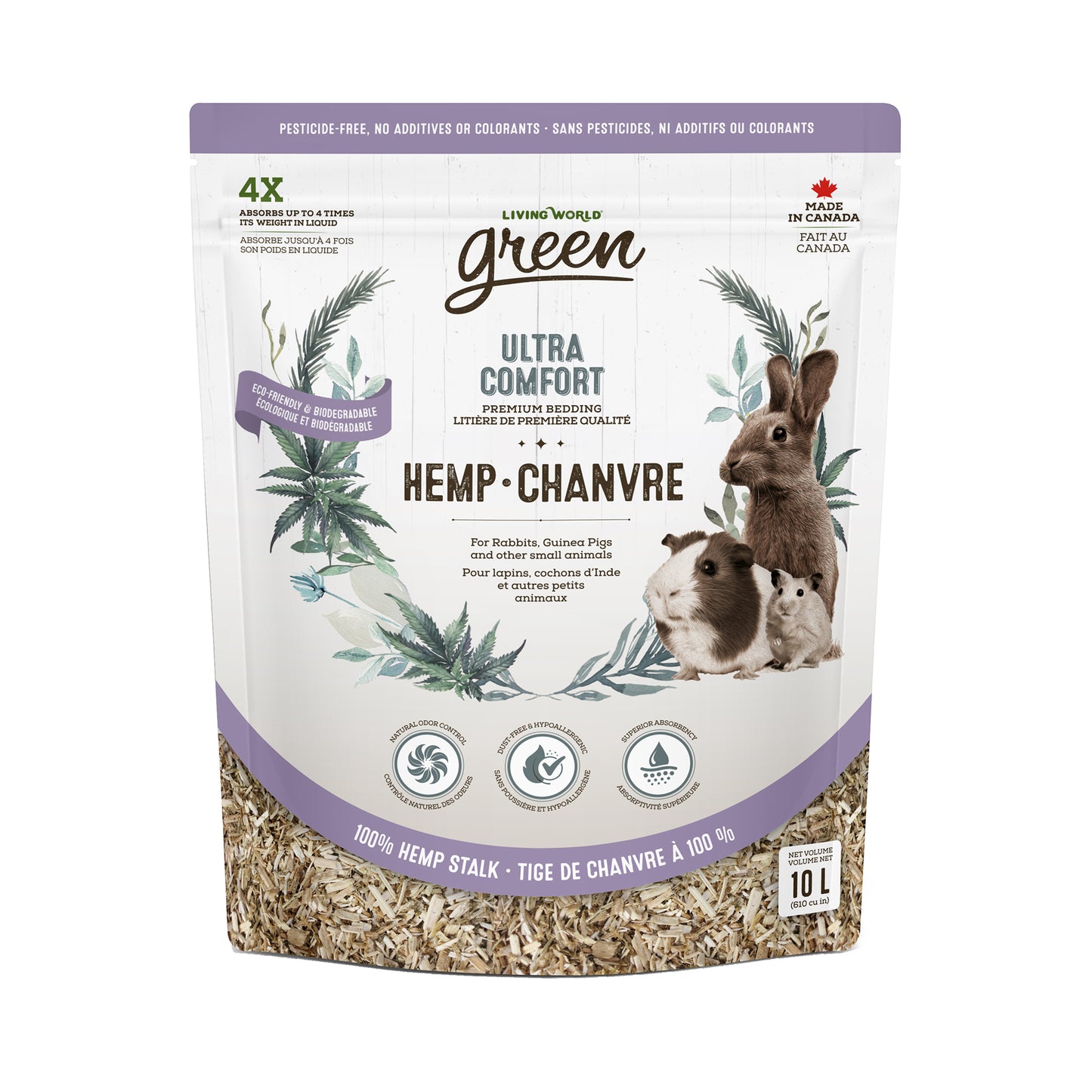 Litière de chanvre Living World Green Ultra Comfort de première qualité, 10 L