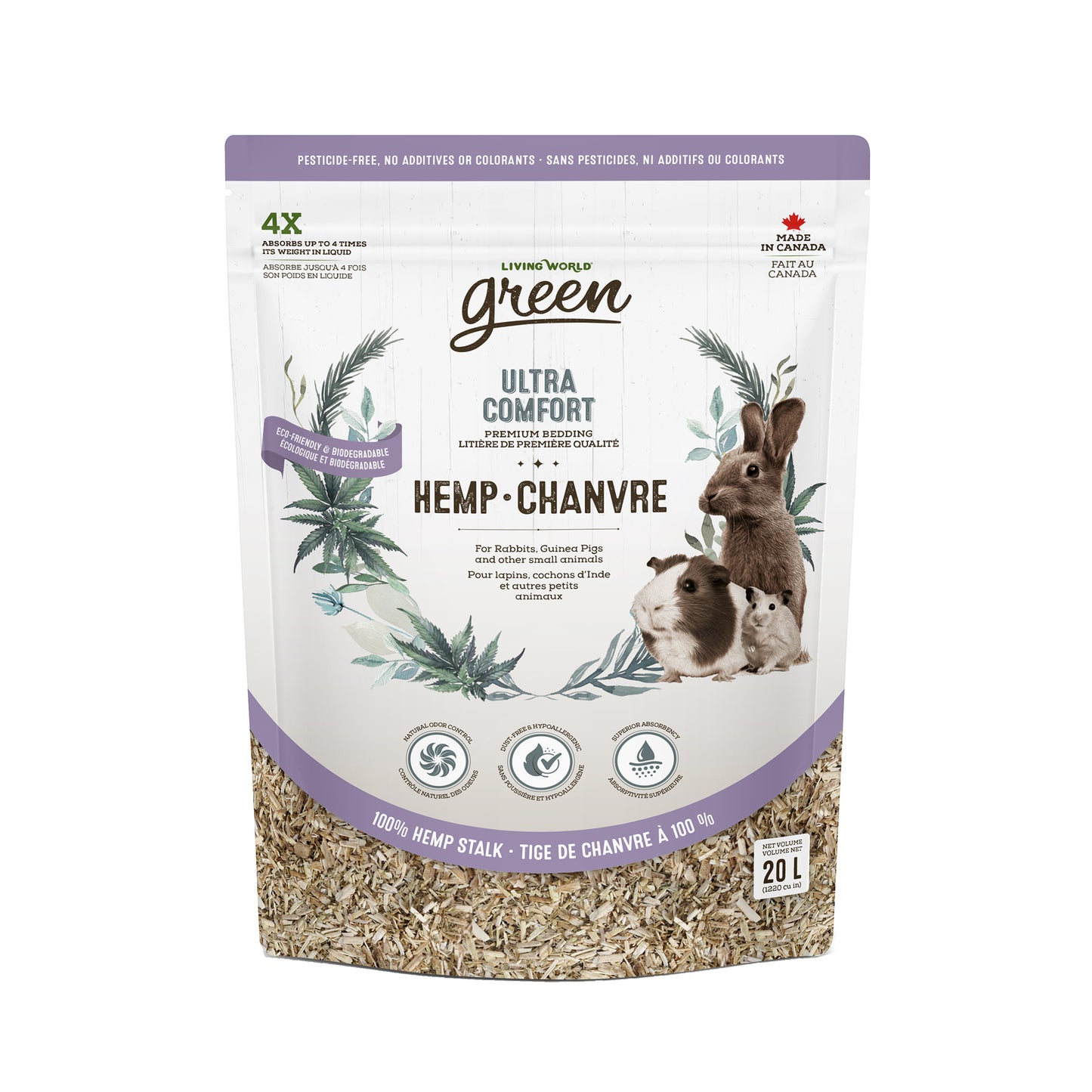 Litière de chanvre Living World Green Ultra Comfort de première qualité, 20 L