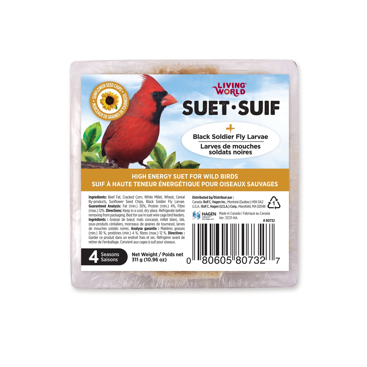 Suif Living World pour oiseaux sauvages avec morceaux de graines de tournesol, 311 g (10,96 oz)