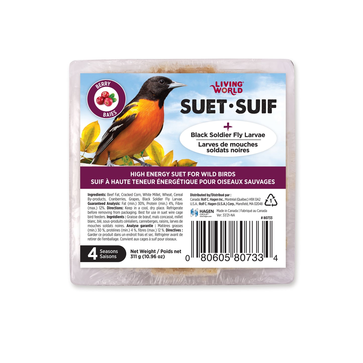 Suif Living World pour oiseaux sauvages avec baies, 311 g (10,96 oz)