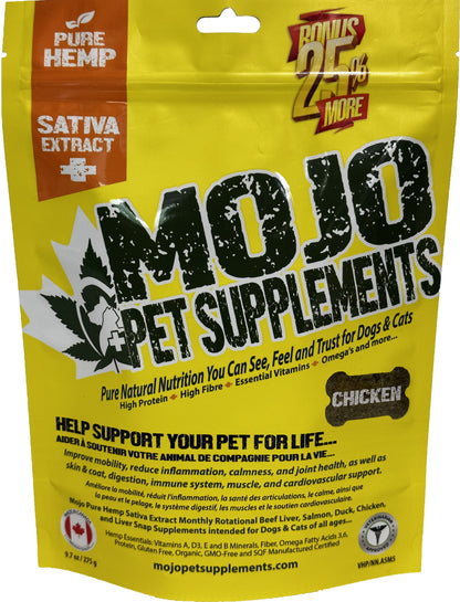 Mojo Suppléments Pour Chiens Et Chats à Base De Chanvre, Saveur De Poulet 275gr