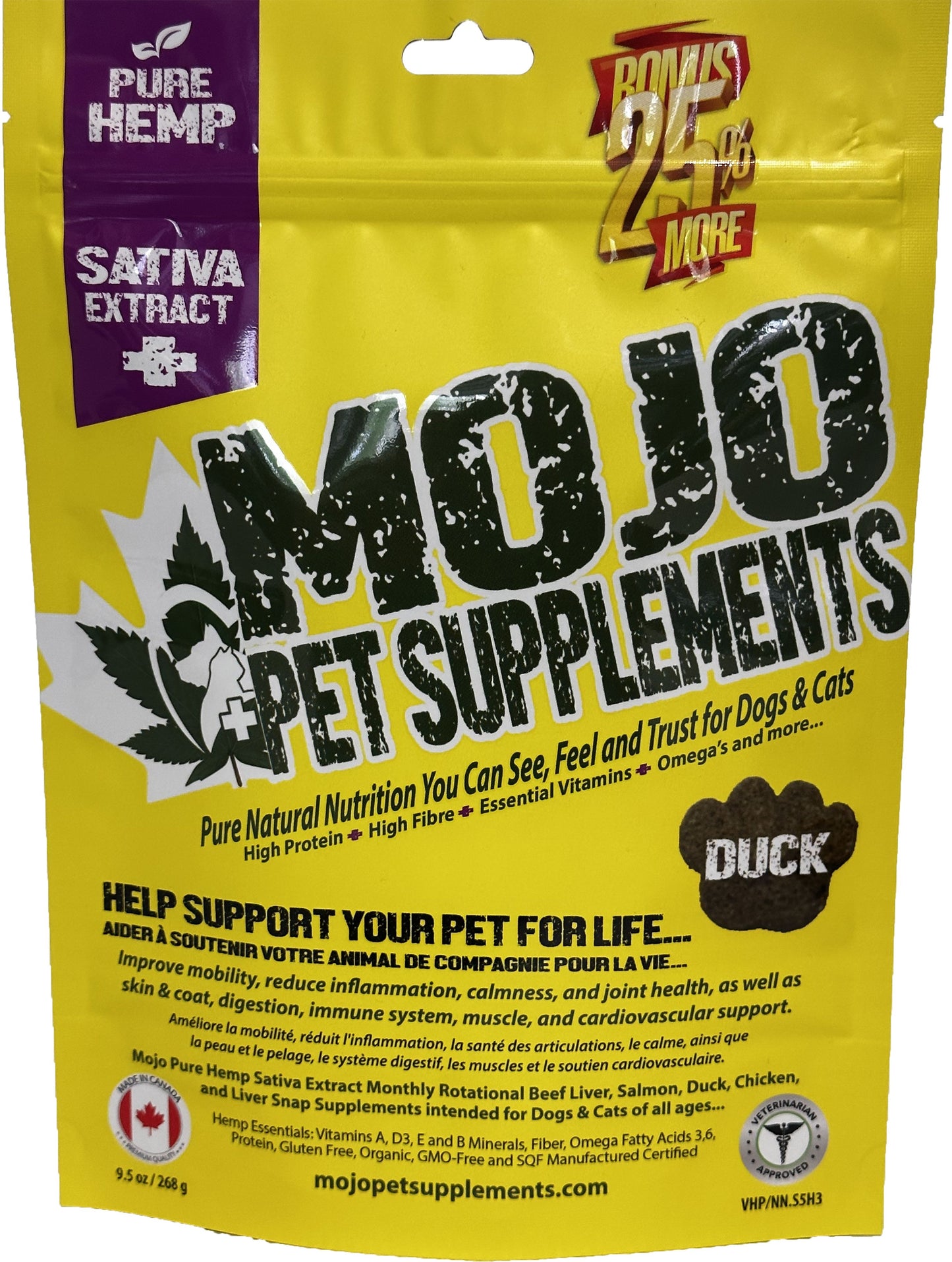 Mojo Suppléments Pour Chiens Et Chats à Base De Chanvre, Saveur De Canard 268gr