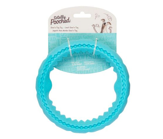 Messy Mutts "totally Pooched, Chew N' Tug" Jouet En Caoutchouc Pour Chien - Anneau 6.5" Bleu