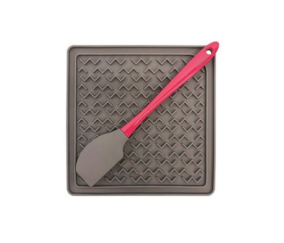 Messy Mutts Tapis D'alimentation Thérapeutique En Silicone (avec Spatule) - Gris - 8"x8"