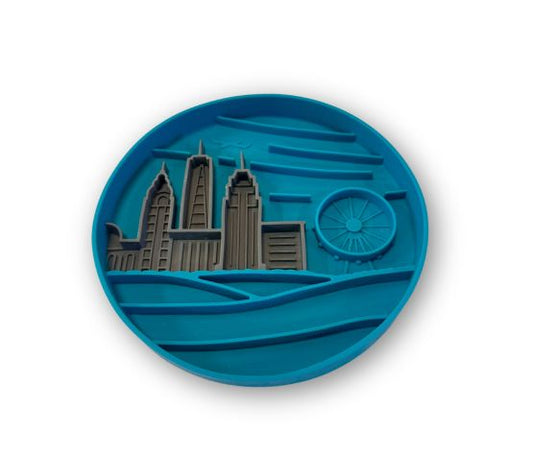 Messy Mutts Bol D'alimentation En Silicone - Bleu, à Motif De Ville