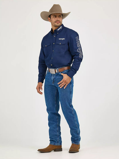 Wrangler Chemise Manche Longue Bleu Foncé avec Logo pour Homme