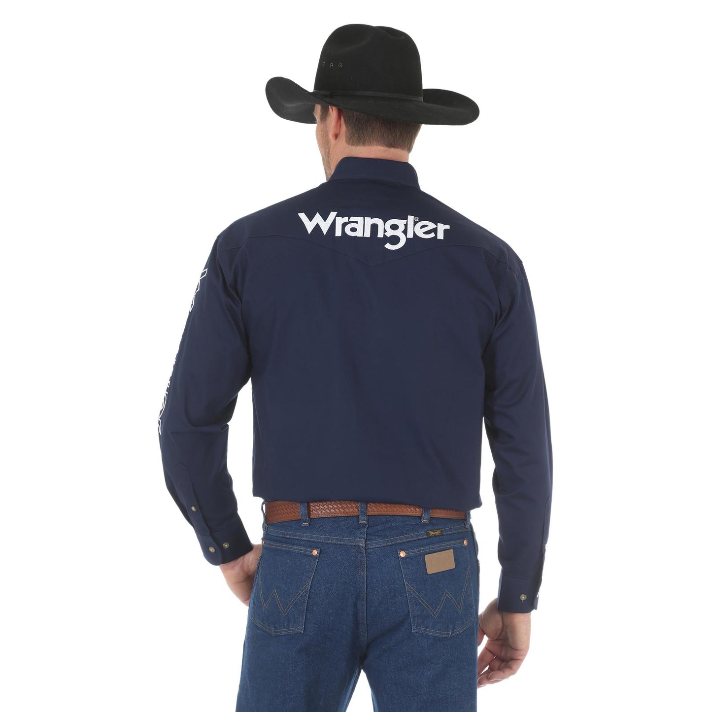 Wrangler Chemise Manche Longue Bleu Foncé avec Logo pour Homme