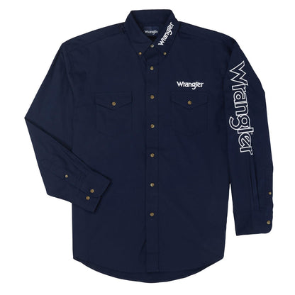Wrangler Chemise Manche Longue Bleu Foncé avec Logo pour Homme