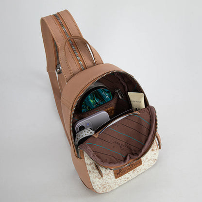 Sac à dos bandoulière convertible Montana West en cuir véritable avec poils - Beige