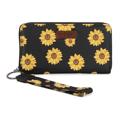 Portefeuille Wrangler en cuir PU à imprimé tournesol- Noir