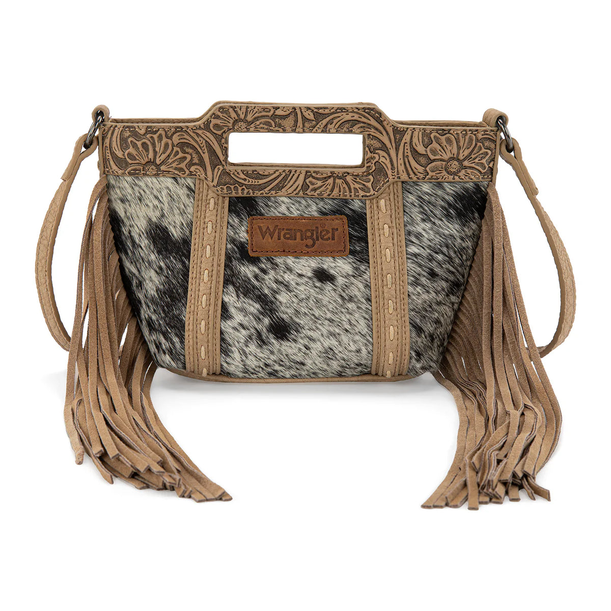Sac bandoulière à franges et poignée supérieure Wrangler en cuir de vachette véritable