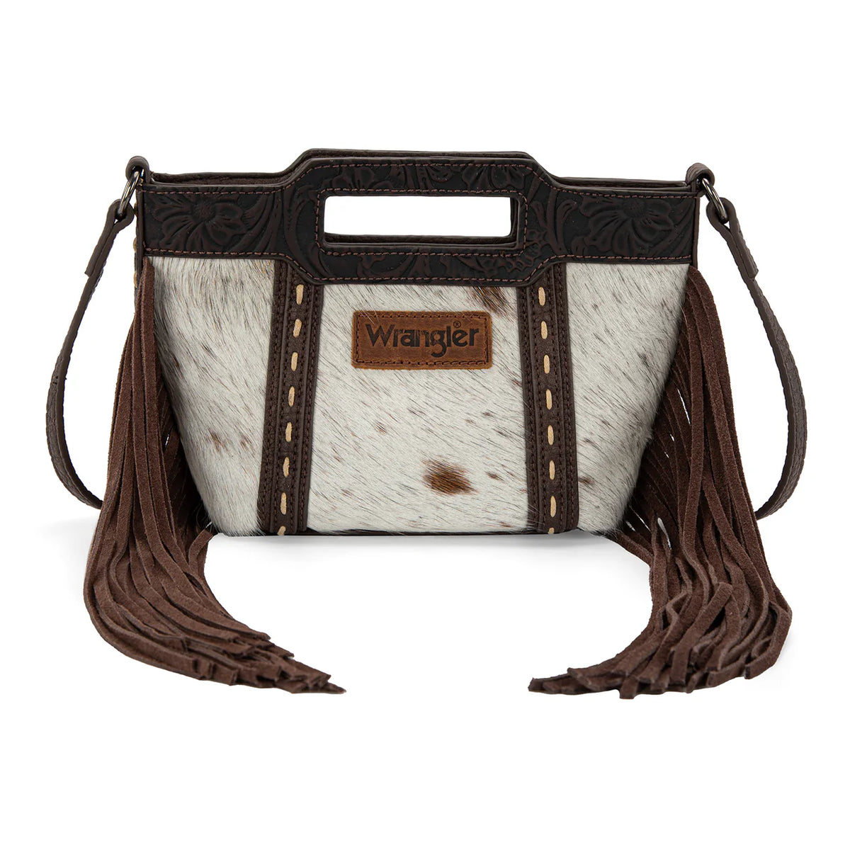Sac bandoulière à franges et poignée supérieure Wrangler en cuir de vachette véritable