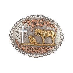 Nocona Homme Boucle Ovale Bord de Perles Cowboy Priant