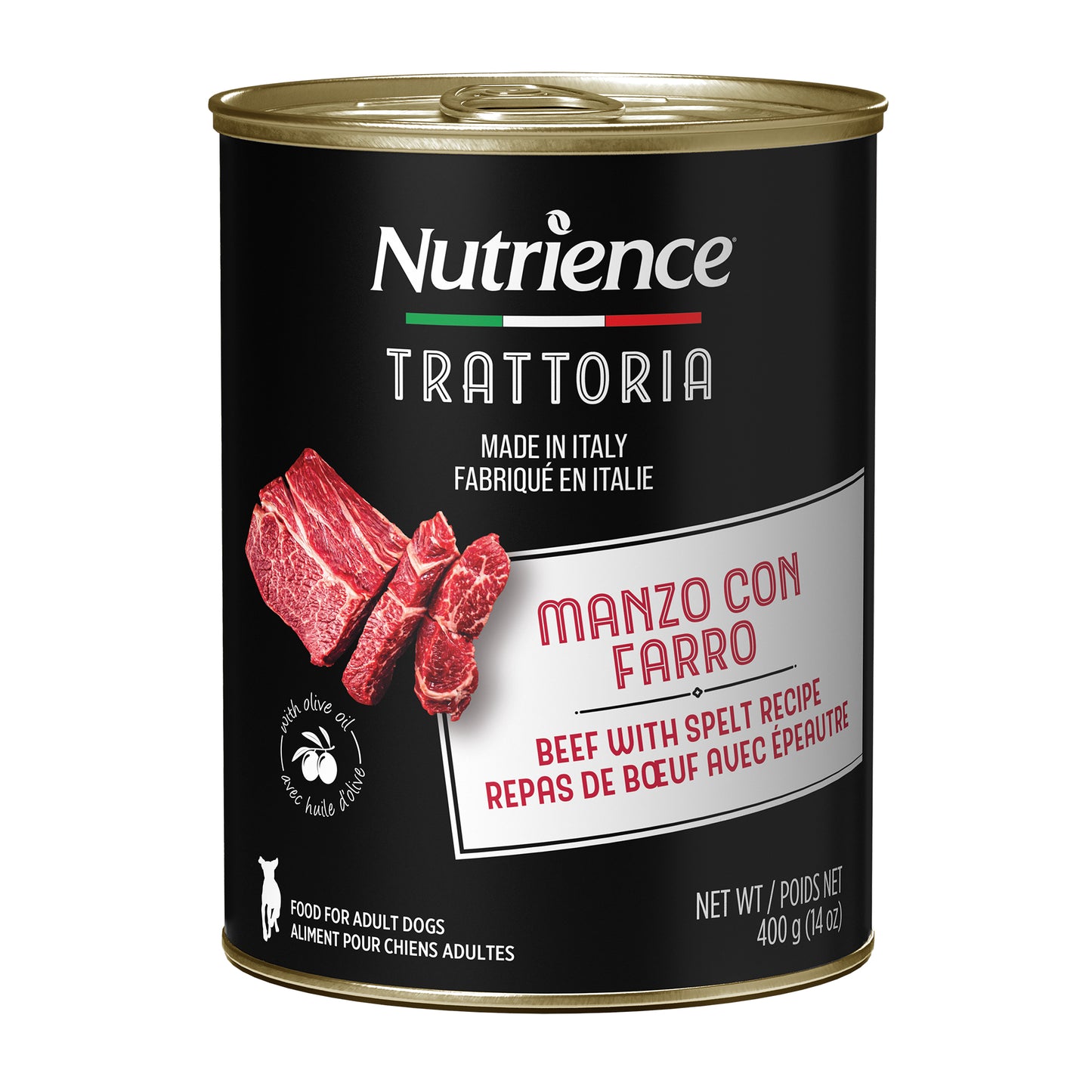 Nutrience Conserve Trattoria, Repas de bœuf et épeautre, 400 g