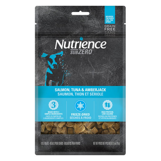 Nutrience Gâteries SubZero Sans grains à protéines multiples, Saumon, thon et sériole, 70 g (2,5 oz)