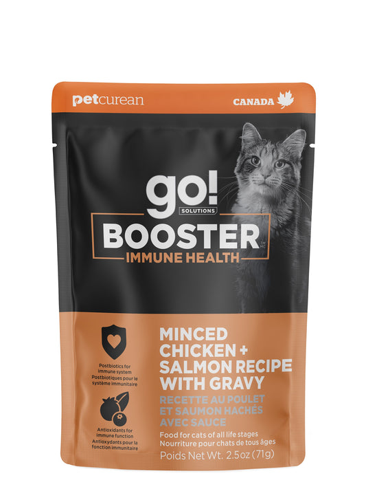 Petcurean Go! Booster Pour Chat, Système Immunitaire Poulet Et Saumon Hachés Avec Sauce 2.5oz