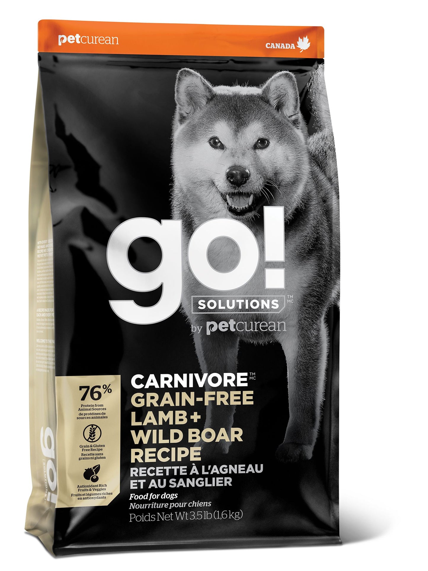 Petcurean Go! Carnivore Sans Grains Pour Chien Agneau + Sanglier 3.5 Lbs