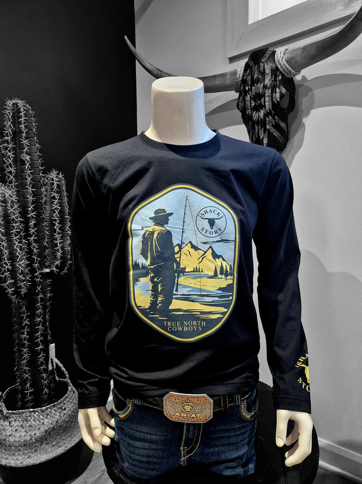Shack Story Chandail à manches longues, Unisex, Pêcheur, Noir