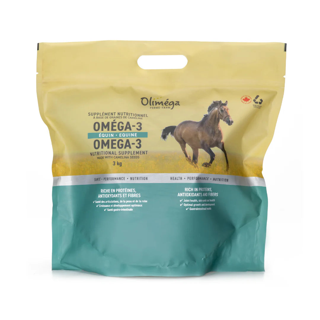 Olimega Farm  Supplément nutritionnel à base de tourteau de caméline oméga-3 pour chevaux