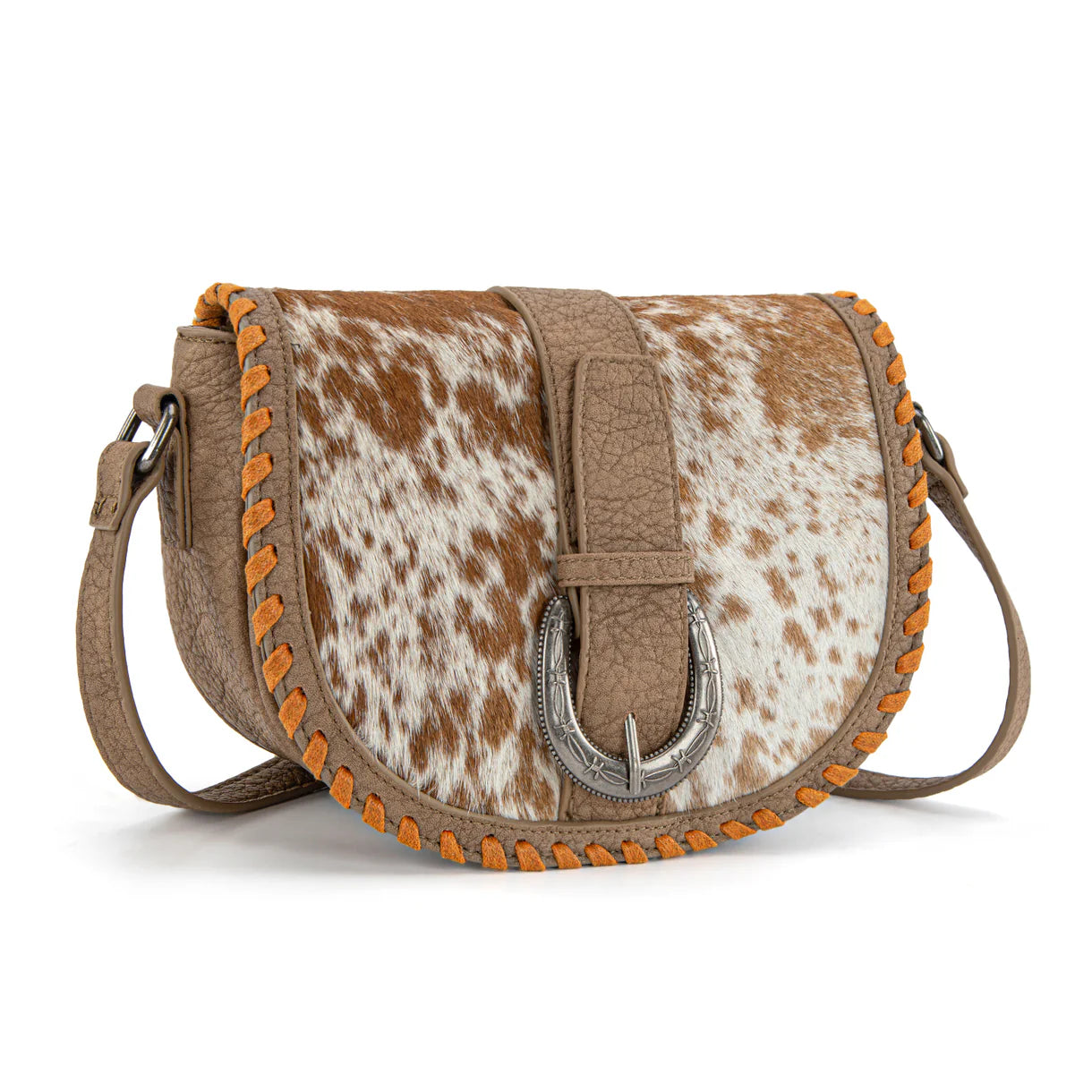 Sac bandoulière Trinity Ranch Western en cuir de vachette à poils - Kaki