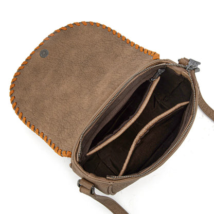 Sac bandoulière Trinity Ranch Western en cuir de vachette à poils - Kaki