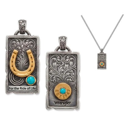 Wrangler Collier pendentif de plaques en fer à cheval et turquoise Western
