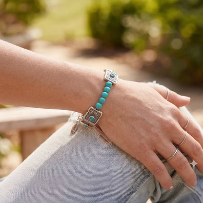Wrangler Bracelet à chaîne western  turquoise et rouleau gravé à l’ouest
