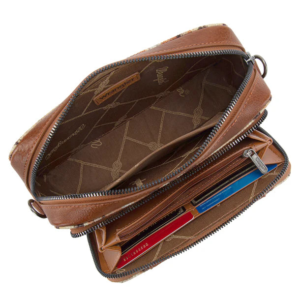Wrangler Southwestern porte-bandoulière avec compartiment portefeuille - marron clair