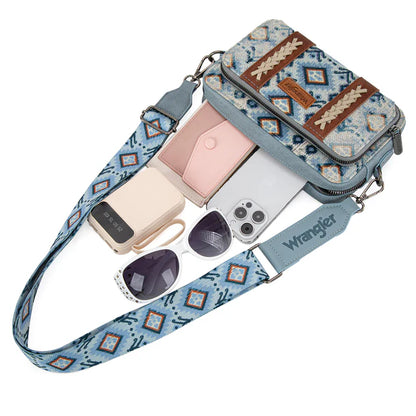 Wrangler Southwestern porte-bandoulière avec compartiment portefeuille - Marine