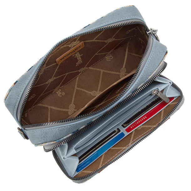 Wrangler Southwestern porte-bandoulière avec compartiment portefeuille - Marine