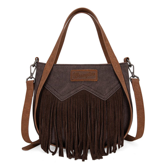 Sac cabas/bandoulière Wrangler à franges et en forme de « W » -Café