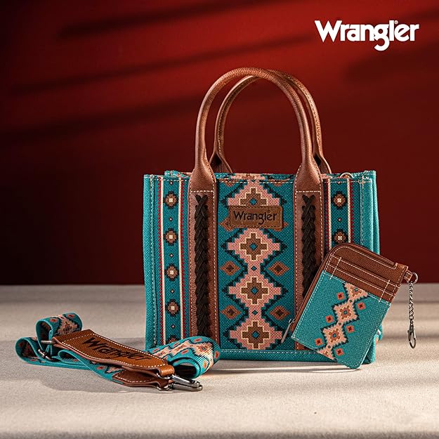 Ensemble de 2 pièces Wrangler Aztec (petit sac fourre-tout/bandoulière et porte-cartes) - Turquoise