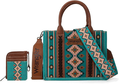Ensemble de 2 pièces Wrangler Aztec (petit sac fourre-tout/bandoulière et porte-cartes) - Turquoise
