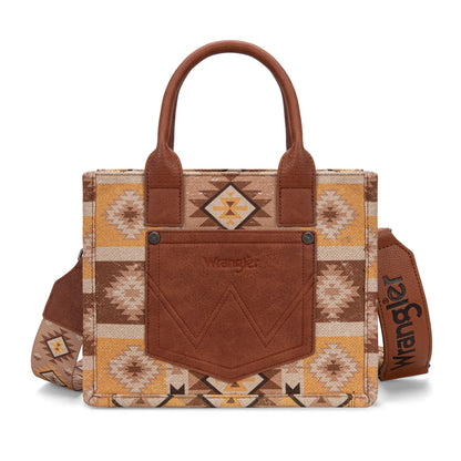 Sac cabas/bandoulière Wrangler à motif aztèque imprimé recto-verso - Beige