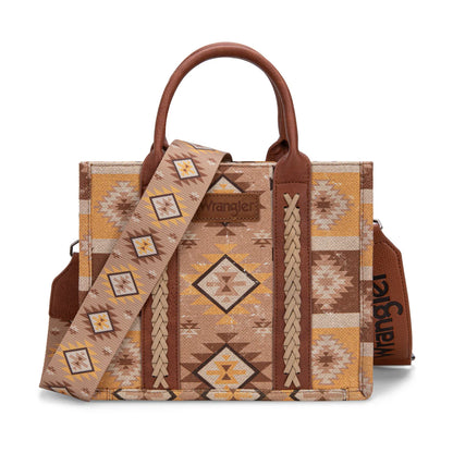 Sac cabas/bandoulière Wrangler à motif aztèque imprimé recto-verso - Beige