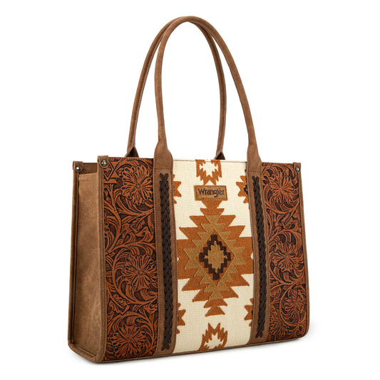 Wrangler Vintage Tooled Pattern Aztec Print Concealed Carry Large Tote - Marron