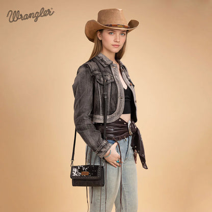Portefeuille/pochette/sac bandoulière Wrangler en cuir de vachette véritable